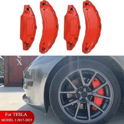 Tesla Model 3 용 4pcs 브레이크 캘리퍼스 커버 2017 2018 2019 2020 2021 2022 2023 스티커가있는 액세서리 (모델 3 2024에 맞지 않음)