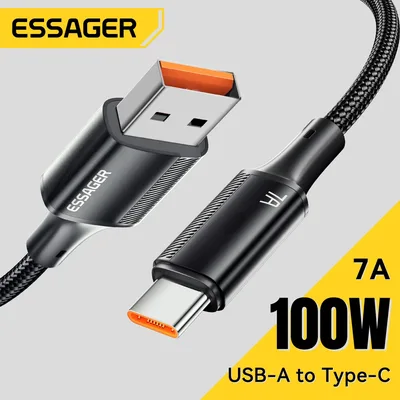 Realme Huawei P40 Pro 100W 고속 충전 와이어 용 Essager 7A USB 유형 C 케이블 Samsung Xiaomi Poco F3 용 USB-C 충전기 데이터 코드