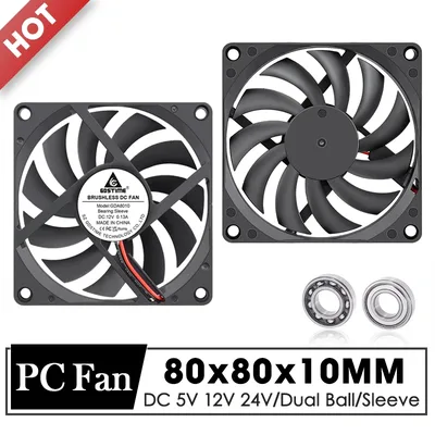 Gdstime 80mm 팬 DC 5V 12V 24V 80x80x10MM 브러시리스 냉각 팬 8010 이중 볼 쿨러 8CM PC 케이스 CPU 냉각 용 축 팬