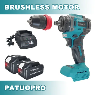 PATUOPRO 2 in 1 무선 전기 드릴, 10mm 척 브러시리스 스크루 드라이버, 충전식 드라이버 전동 공구, 마키타 18V 배터리용