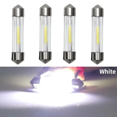 4pcs Led 꽃줄 31MM 36MM 39MM 41MM C5W C10W COB 유리 Led 전구 하우징 돔 램프 도어 트렁크 자동차 번호판 빛 6000K 12V