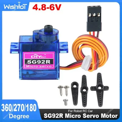 SG92R 마이크로 서보 모터 4.8-6V 360/270/180 학위 연속 회전 제어 가능한 각도 로봇 RC 드론 항공기 모델 9g