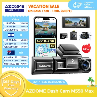 AZDOME M550 맥스 대시캠 4K+1K+2.5K 내장 GPS WiFi 150도 시야각 차량용 카메라 24시간 주차 모니터링 야간 시야 대시캠