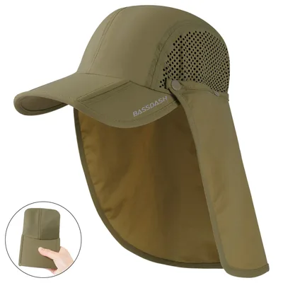 BASSDASH UPF 50 + 접이식 낚시 모자 야구 모자, 탈착식 목 플랩, 휴대용, 남성 여성 골프 하이킹