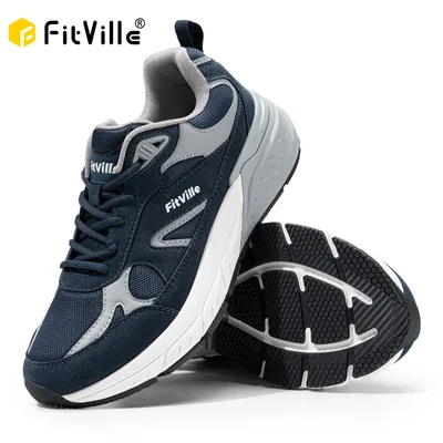 FitVille 남성용 최신 운동화 플랫 피트 발 뒤꿈치 통증 완화 발바닥 근막염을위한 아치 지원이있는 넓은 너비 운동화