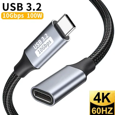 USB C 연장 케이블 유형 C ~ C 100W Xiaomi 삼성 스위치 MacBook Pro 4k 60Hz 비디오 연장 케이블 용 고속 충전 코드