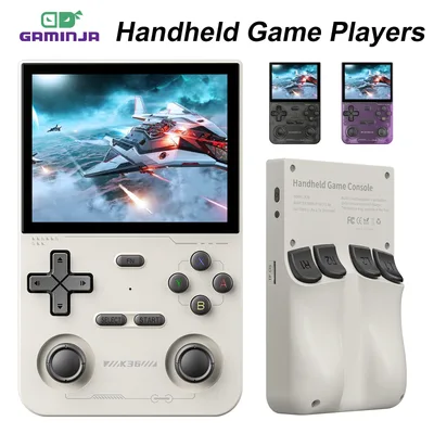 GAMINJA 오픈 소스 K36 레트로 핸드 헬드 비디오 게임 콘솔 PS1/PSP/DC/N64/SS 500nit 3.5 인치 IPS 스크린 용 16000 게임 에뮬레이터