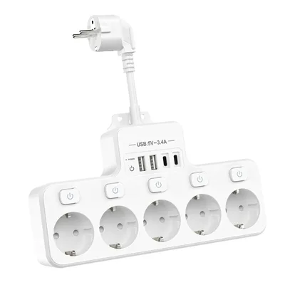 4000W 16A EU 다중 접점 플러그 전원 플레이트 다기능 소켓(4개의 USB 고속 충전 포트 포함) 5개의 AC 전원 잭