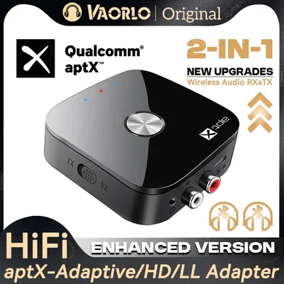 2 in 1 aptX Bluetooth 5.4 오디오 송신기 수신기 3.5MM AUX RCA Hifi 스테레오 aptX-Adaptive/HD/LL 멀티포인트 무선 어댑터 마이크 포함 TV PC 차량 헤드폰 스피커(향상된 버전)