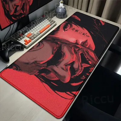 40x90cm 게임 사무라이 오니 마우스 패드 일본 마스크 소녀 데스크 매트 대형 게이머 전문 프리미엄 마우스 패드 속도 제어 액세서리