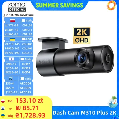 70mai 대시캠 M310 플러스 2K 1440P 143 ° FOV F1.55 스마트 음성 제어 24시간 주차 감시 야간 투시 70mai M310 Plus 2K 차량용 블랙박스