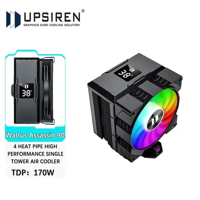 UPSIREN Walrus Assassin 90 디지털 디스플레이 4 히트파이프 CPU 쿨러 LGA1700/1200 AM4 AM5용 92mm 냉각 팬 라디에이터 공기 냉각기