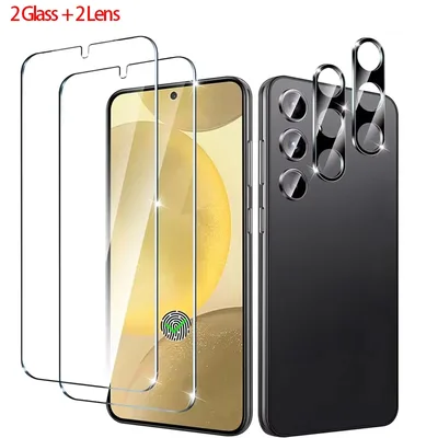 2+2 지문 스캔 유리필름 삼성 S25 S26 S24 S23 S22 S21 화면보호필름 갤럭시 S25 울트라 카메라 보호필름 S24 FE 필름 삼성 S25 Samsung S25 Ultra Camera Protector Samsung S25 Glass
