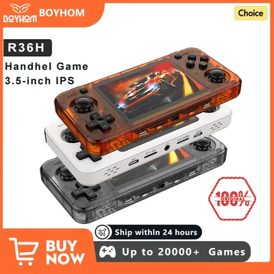 BOYHOM 새로운 R36H 레트로 핸드 헬드 콘솔 오픈 소스 Linux 시스템 클래식 게임 콘솔 3.5 인치 IPS 스크린 휴대용 비디오 플레이어