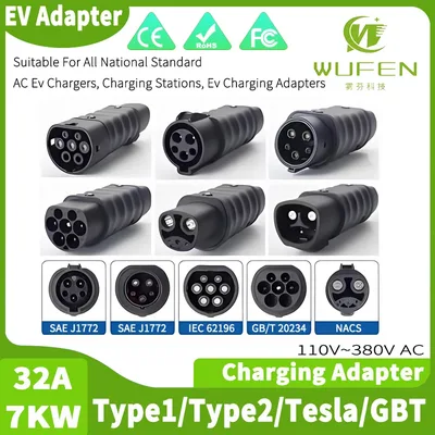 우펀 EV 충전 어댑터 테슬라 모델 Y S X 3 J1772-GBT 어댑터 32A 7kW 타입 2-타입 1 충전 컨버터 (모든 국가용)
