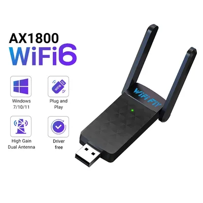 무선 802.11ax 네트워크 카드 고이득 안테나, 1800Mbps 와이파이 6 USB 어댑터, 5G/2.4GHz USB3.0 동글, 윈도우 10 11 용