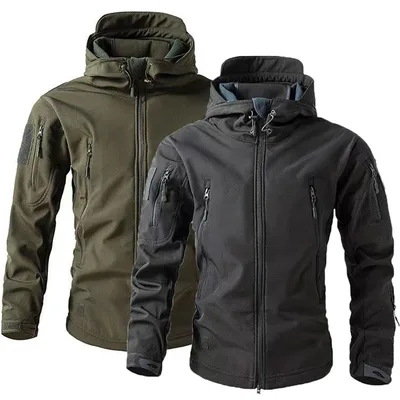 남성 겨울 가을 따뜻한 Softshell 양털 후드 카고 재킷 캠핑 하이킹 등산 사냥 낚시 야외 방풍 M-5XL