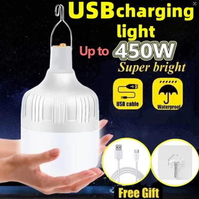 휴대용 야외 바베큐 캠핑 조명 USB 충전식 램프 LED 비상 전구 후크 고출력 텐트 랜턴 야간 조명 전구
