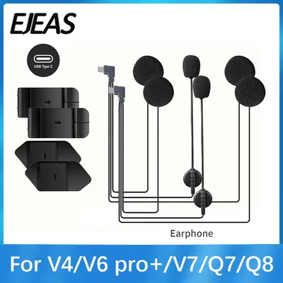 EJEAS V4PLUS /V6 PRO + Type-C 플러그 용 기존 이어폰 스피커 마이크가있는 오토바이 헬멧 헤드셋 옵션 클립 및베이스