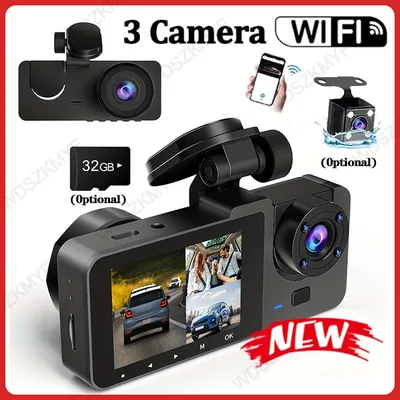 트리플 렌즈 WiFi 블랙박스 2/3채널 차량용 카메라 1080P HD 비디오 레코더, 전후방 광각 야간 투시 기능 탑재