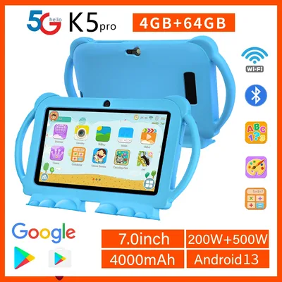 BDF K5 Pro 7인치 어린이용 태블릿 만화 캐릭터 키즈케이스 5G WiFi 구글 학습 교육용 태블릿 PC 4GB 램 64GB 롬 4000mAh