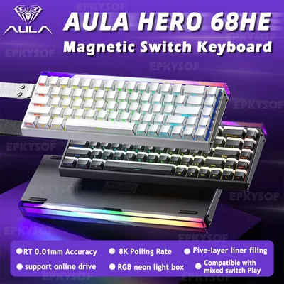 AULA HERO 68HE 마그네틱 스위치 키보드 RGB 게임용 기계식 키보드 빠른 트리거 8K 반환 유선 Esports 맞춤형 키보드