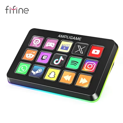 15개의 맞춤형 매크로 버튼이 포함된 FIFINE D6 미니 키보드, 앱을 통한 트리거 작업, OBS/Twitch/YouTube/VK용 맞춤형 매크로