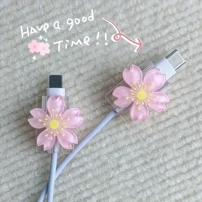 2pcs 만화 케이블 수호자 귀여운 꽃 USB 충전기 수호자 케이블 주최자 Kawaii 데이터 라인 코드 케이블 와인 더 아이폰