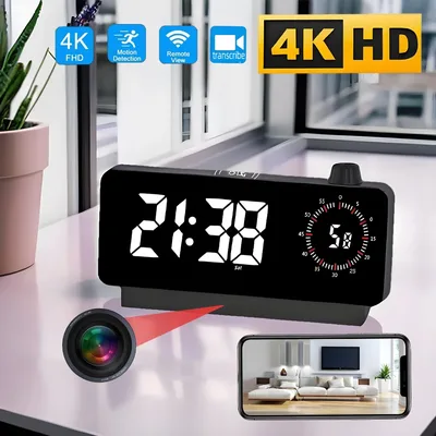 4K HD 미니 WiFi 시계 카메라, 원격 보기, 모바일 감지, 조명 조정, 보모 스타일 무선 WiFi 카메라 지원