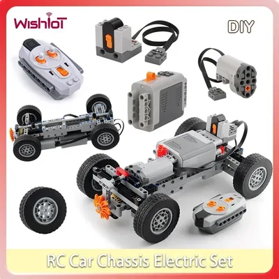 4WD RC 자동차 섀시 전기 세트 빌딩 블록 모터 휠 RC 수신기 배터리 상자 기능 시뮬레이션 스프레이 MOC 기술 장난감