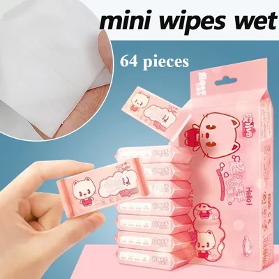 일회용 미니 손 물티슈/휴대용 여행 크기 특수 추출 손과 입 청소 물티슈 Fo 가정 학교 용품 64pcs