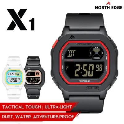 NORTH EDGE X1 사각 스크린 디지털 시계 2025 남녀 스포츠워치 50M 방수 스톱워치 카운트다운 알람 시계 남성용 시계