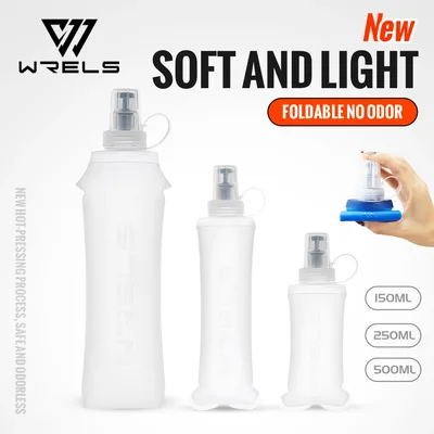 WRELS 접이식 접이식 물병 러닝 워터 병 소프트 플라스크 TPU BPA 프리 캠핑 하이킹 여행 접이식 물병
