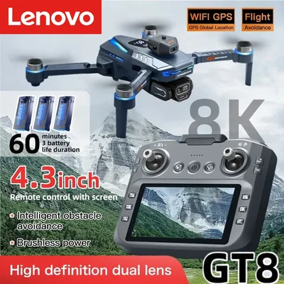 레노버 GT8 드론 8K 프로페셔널 듀얼 카메라 GPS FPV 브러시리스 모터 옵티컬 플로우 호버링 접이식 쿼드콥터 4K RC 드론 장난감