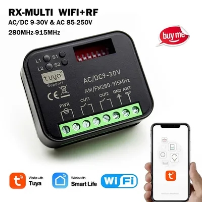 새로운 RX-MULTI 300 a 868MHz Tuya WIFI 수신기 433MHz 게이트 스위치 컨트롤러 AC DC 9-30V 85-250V 차고 도어 스마트 스위치 모듈