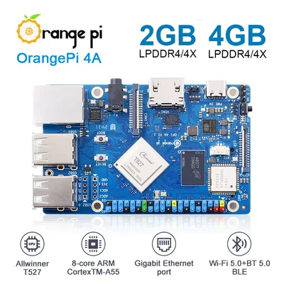 오렌지 파이 4A 미니 PC - 올위너 SoC, 2GB/4GB 램, WiFi 6/BT 5.0, M.2 NVMe, 2TOPS NPU, 우분투/데비안/안드로이드 13