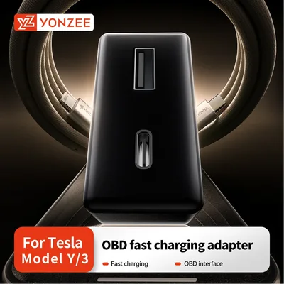 YZ 테슬라 모델 3 Y YL X S 2026 주니퍼 OBD 고속 충전기 USB 및 타입-C 듀얼 포트 48W 변환 플러그 키트 자동차 액세서리용