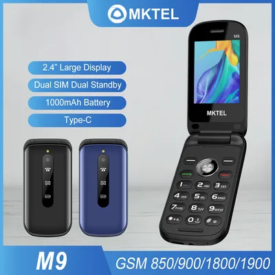 MKTEL M9 플립 휴대폰 2G 2.4인치 디스플레이 1000mAh 배터리 듀얼 SIM 듀얼 대기 MP3/MP4/FM 라디오 잠금 해제 노인 기능 전화