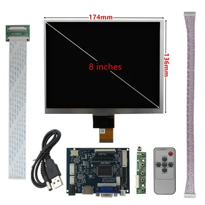 8인치 IPS 1024*768 모니터 LCD 디스플레이 화면 드라이버 제어 보드 2AV HDMI 호환 VGA 라즈베리 파이 오렌지 파이 PC 노트북용
