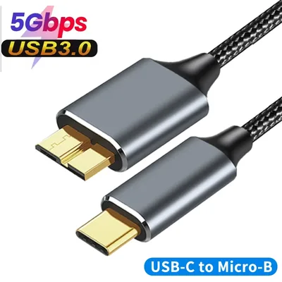 USB C - 마이크로 B 케이블 타입 C - USB 3.0 5Gbps 데이터 커넥터 어댑터 (휴대폰, PC, 맥북, 하드 드라이브, 디스크, 카메라, HDD, SSD 연결용)