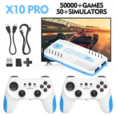 새로운 TV 게임 콘솔 128G 내장 50000개 레트로 게임 50개 에뮬레이터 비디오 게임 콘솔 듀얼 무선 게임패드 X10 Pro 게임 스틱 4K