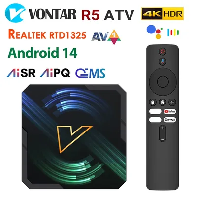 VONTAR R5 ATV 안드로이드14 TV 박스 Realtek1325 CPU A55 Edge AI Mali-G57 GPU 지원 AI-PQ AI-SR HDR10+ Wifi6 미디어 플레이어 셋톱박스
