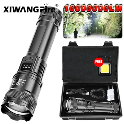 울트라 브라이트 LED 손전등 2000LM Type-C 충전식 장거리 줌 전술 토치 야외 비상 캠핑 낚시 랜턴