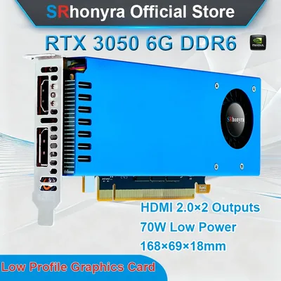 SRhonyra Geforce RTX 3050 6GB 로우 프로파일 그래픽 카드, GDDR6 96비트 PCIe 4.0 X16 비디오 카드 (SFF/Thin ITX/HTPC PC용)