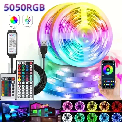 스마트 RGB LED 게이밍 라이트 스트립 USB 크리스마스 조명 음악 동기화 유연한 테이프 앱 리모컨 게임룸 TV 백라이트용