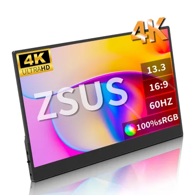 ZSUS 3840*2160 13인치 4K 휴대용 모니터 60HZ 노트북 XBox PS4 / 5 스위치 TV 박스 휴대폰 PC 확장 모니터