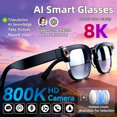 8K AI 스마트 안경 블루투스 통화 1200MP HD 카메라 챗 GPT 음성 비서 음악 플레이어 번역 스마트 선글라스 2026