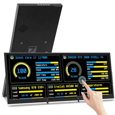 12.3인치 터치스크린 모니터 (HDMI&USB-C 지원), 1920x720 IPS 디스플레이 LCD 바 컴퓨터 온도 표시 와이드스크린 보조 모니터