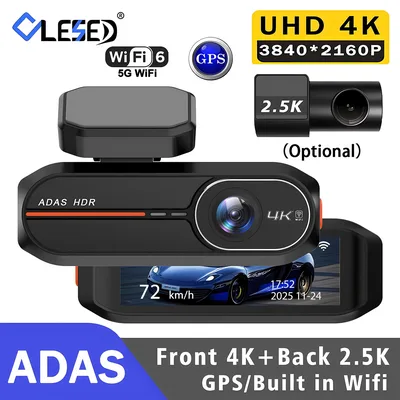 4K 3840*2160P 블랙박스 WiFi GPS ADAS 전방 4K 후방 2.5K DVR 비디오 레코더 24시간 야간 시야 자동차 카메라