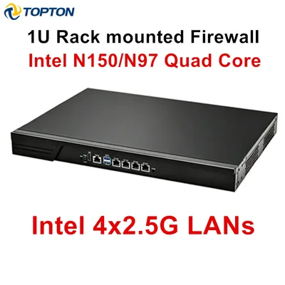 토폰 1U 랙형 방화벽 어플라이언스 인텔 N150 N97 쿼드 코어 4개의 i226-V 2.5G LAN 포트 DDR5 미니 PC VPN 네트워크 게이트웨이 홈 서버